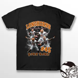 Personalized Football T-Shirt Hoodie Sweatshirt, Texas Longhorns football, Custom Player Name Number, UT Football Fans Gift