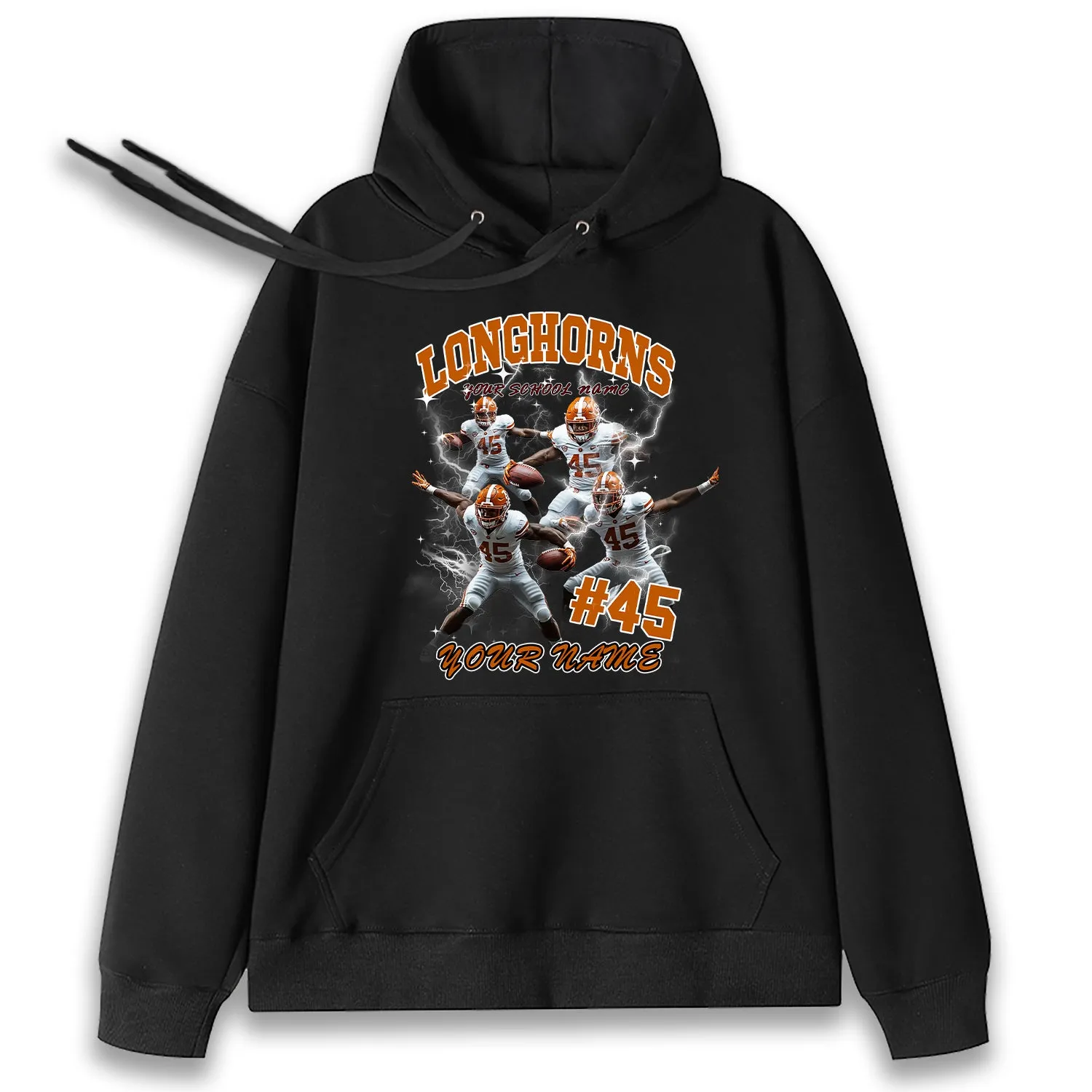 Personalized Football T-Shirt Hoodie Sweatshirt, Texas Longhorns football, Custom Player Name Number, UT Football Fans Gift