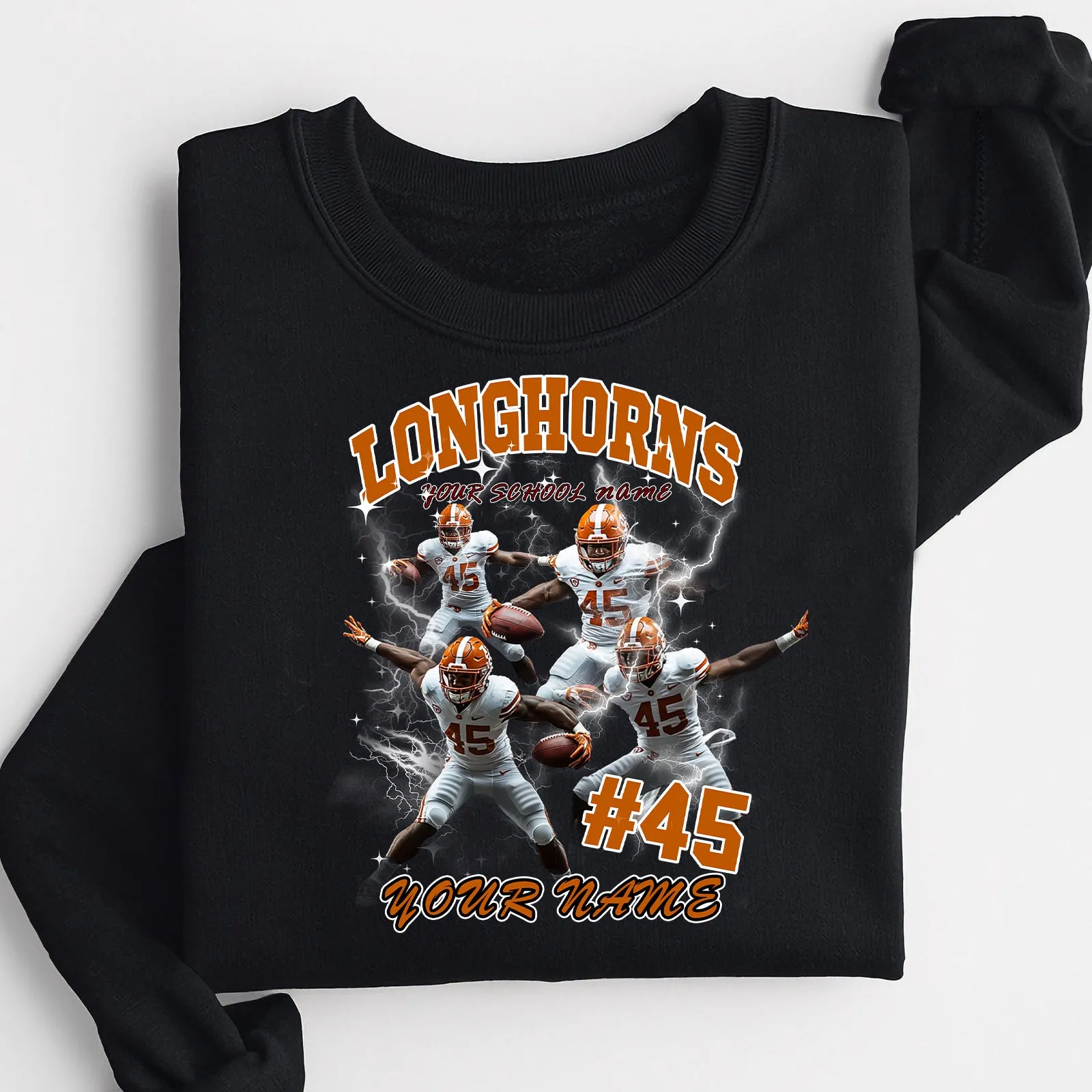 Personalized Football T-Shirt Hoodie Sweatshirt, Texas Longhorns football, Custom Player Name Number, UT Football Fans Gift