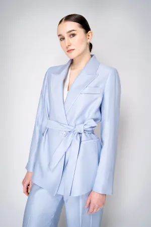 Peserico Linen Blend Blazer with Waist Sash in Light Blue