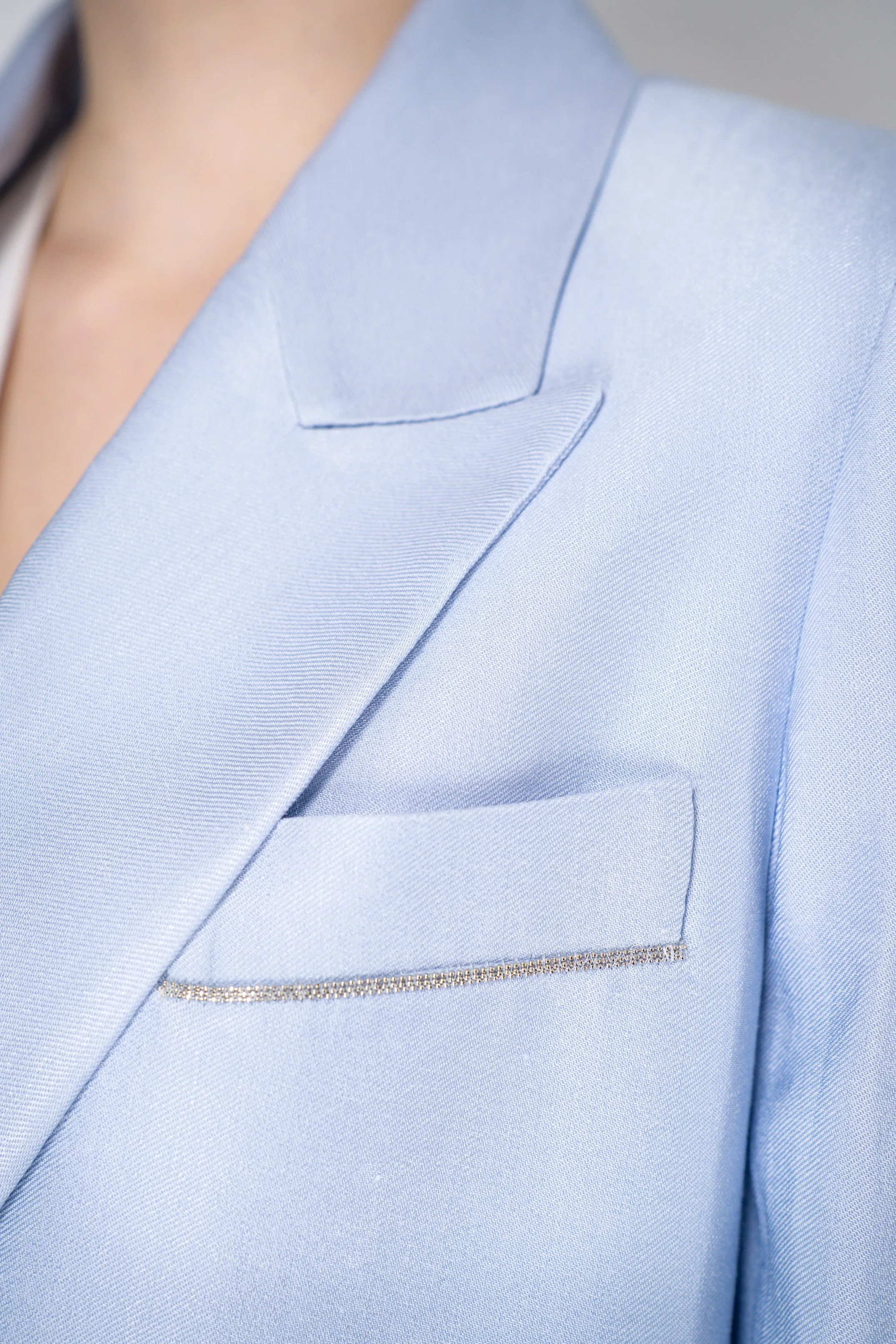 Peserico Linen Blend Blazer with Waist Sash in Light Blue