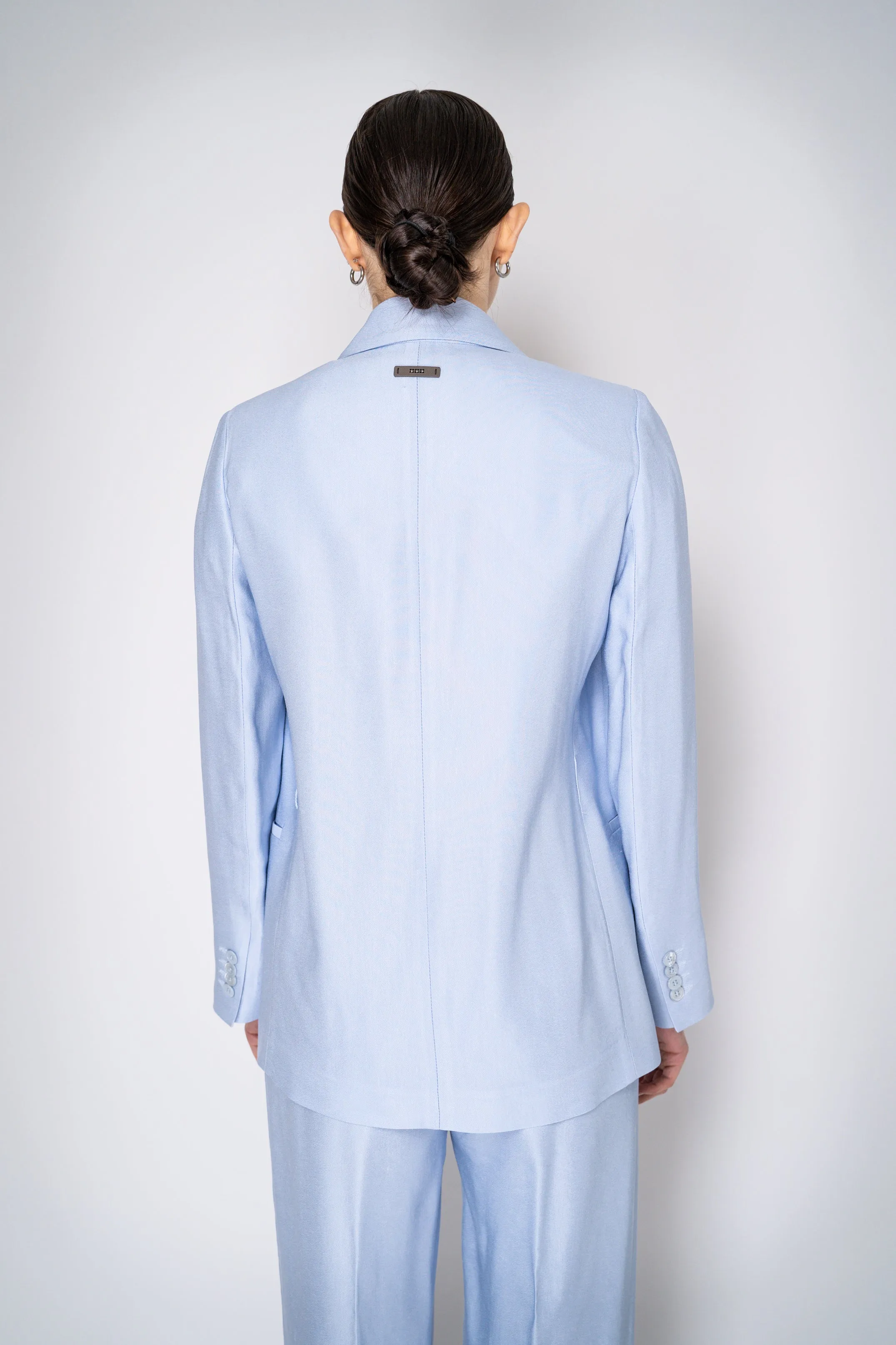 Peserico Linen Blend Blazer with Waist Sash in Light Blue