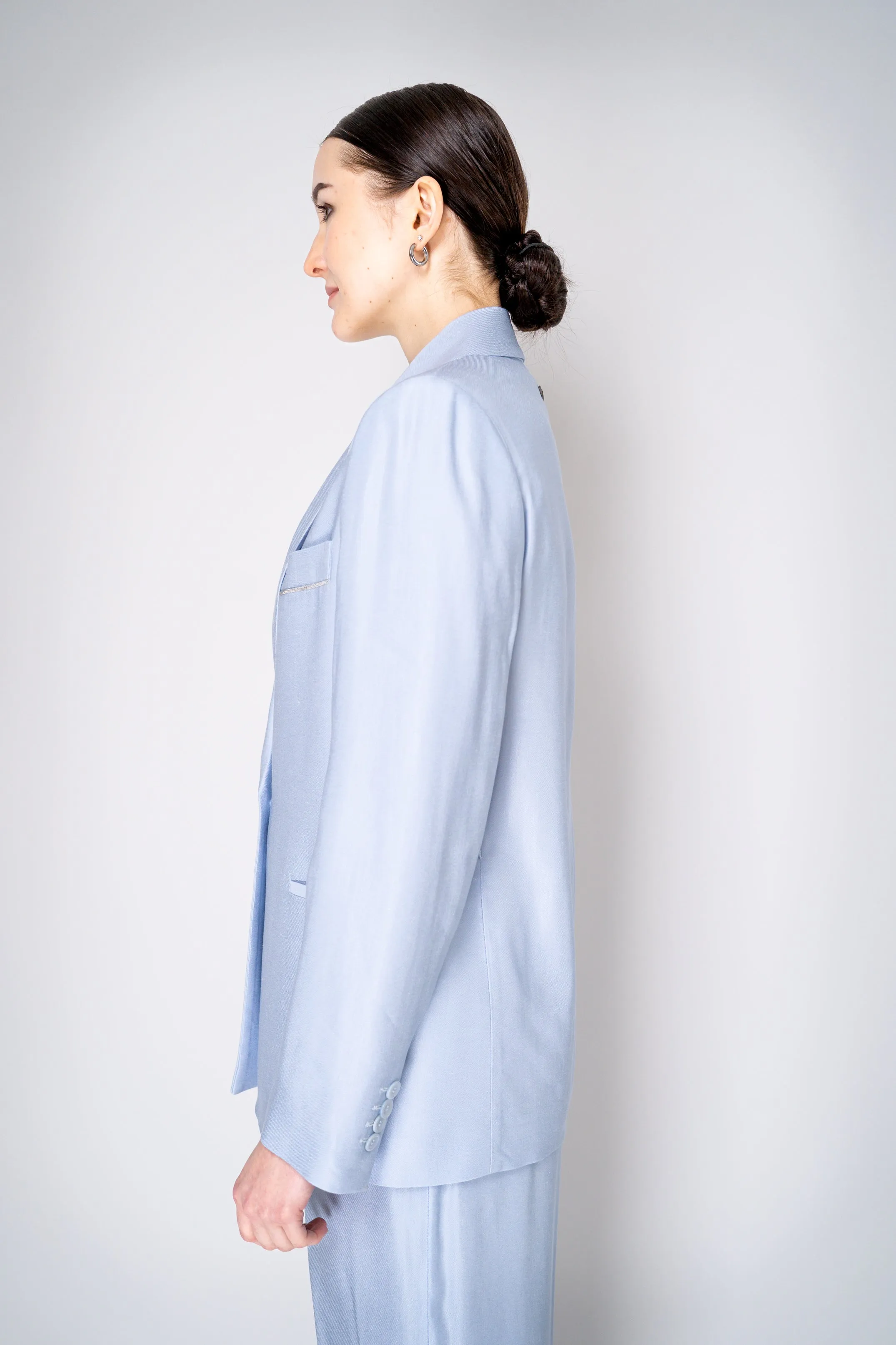 Peserico Linen Blend Blazer with Waist Sash in Light Blue