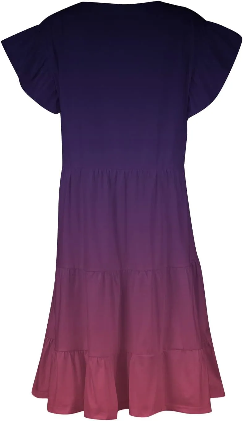 Plus Size Dresses for Curvy Women,Womens Ruffle Sleeve Tiered V Neck Midi Dress Casual Summer Dress with Pockets