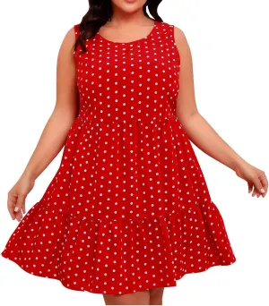 Plus Size Tank Dresses for Women Plus Size Sleeveless Ruffle Hem Flowy Midi Dress Summer Crewneck Casual Dress