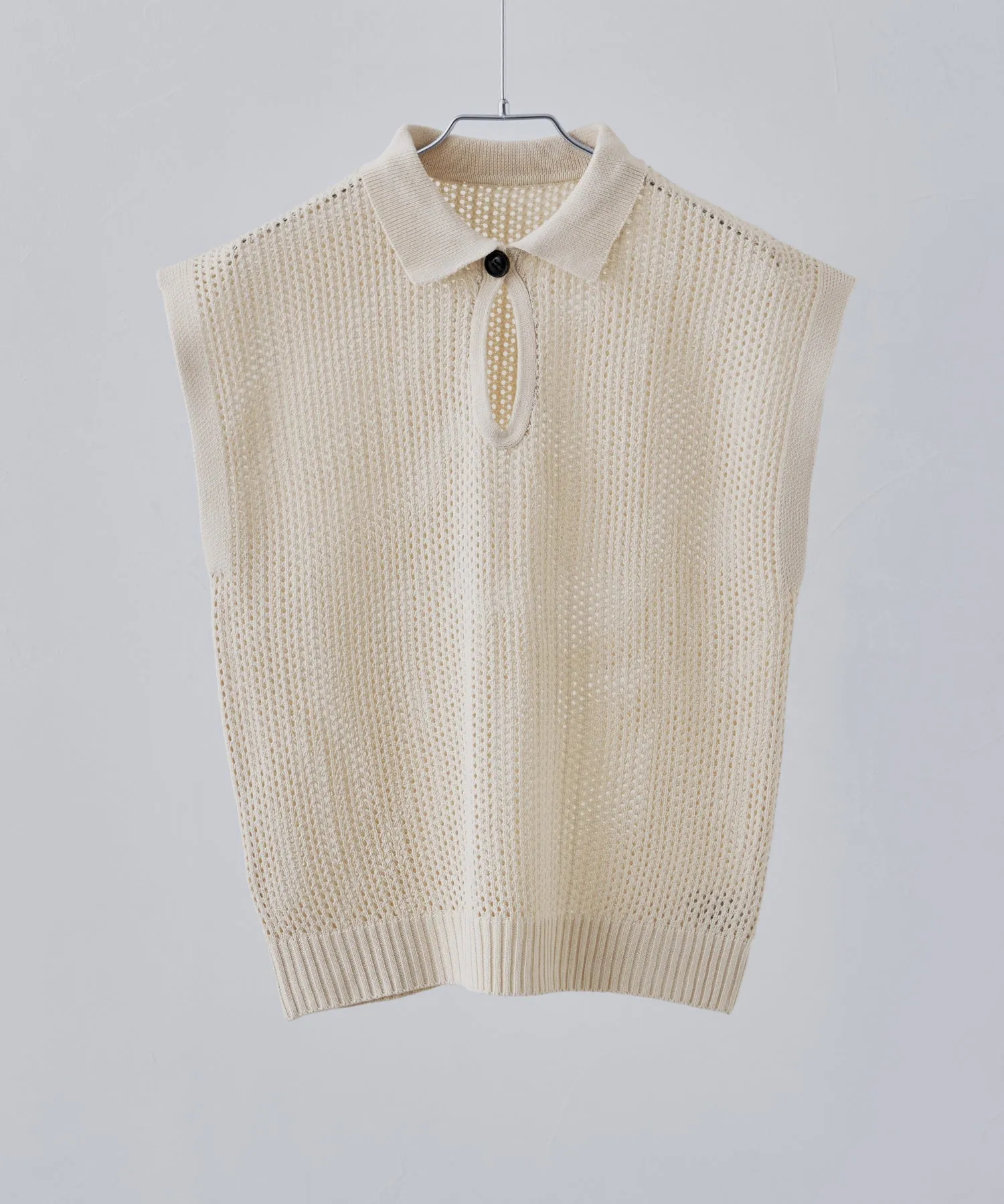 Polo collar mesh knit pullover