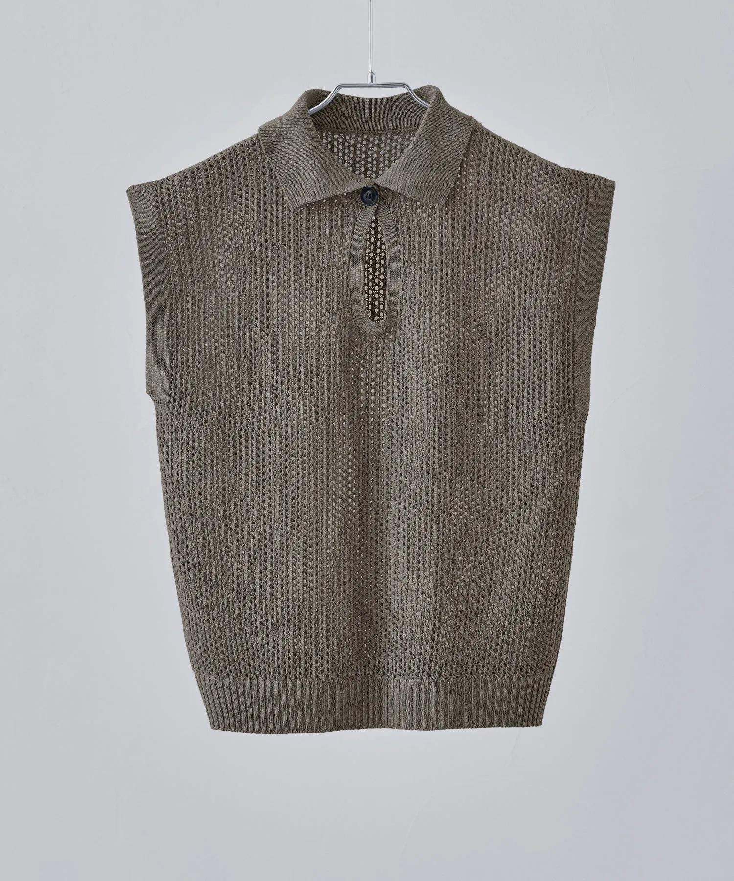 Polo collar mesh knit pullover