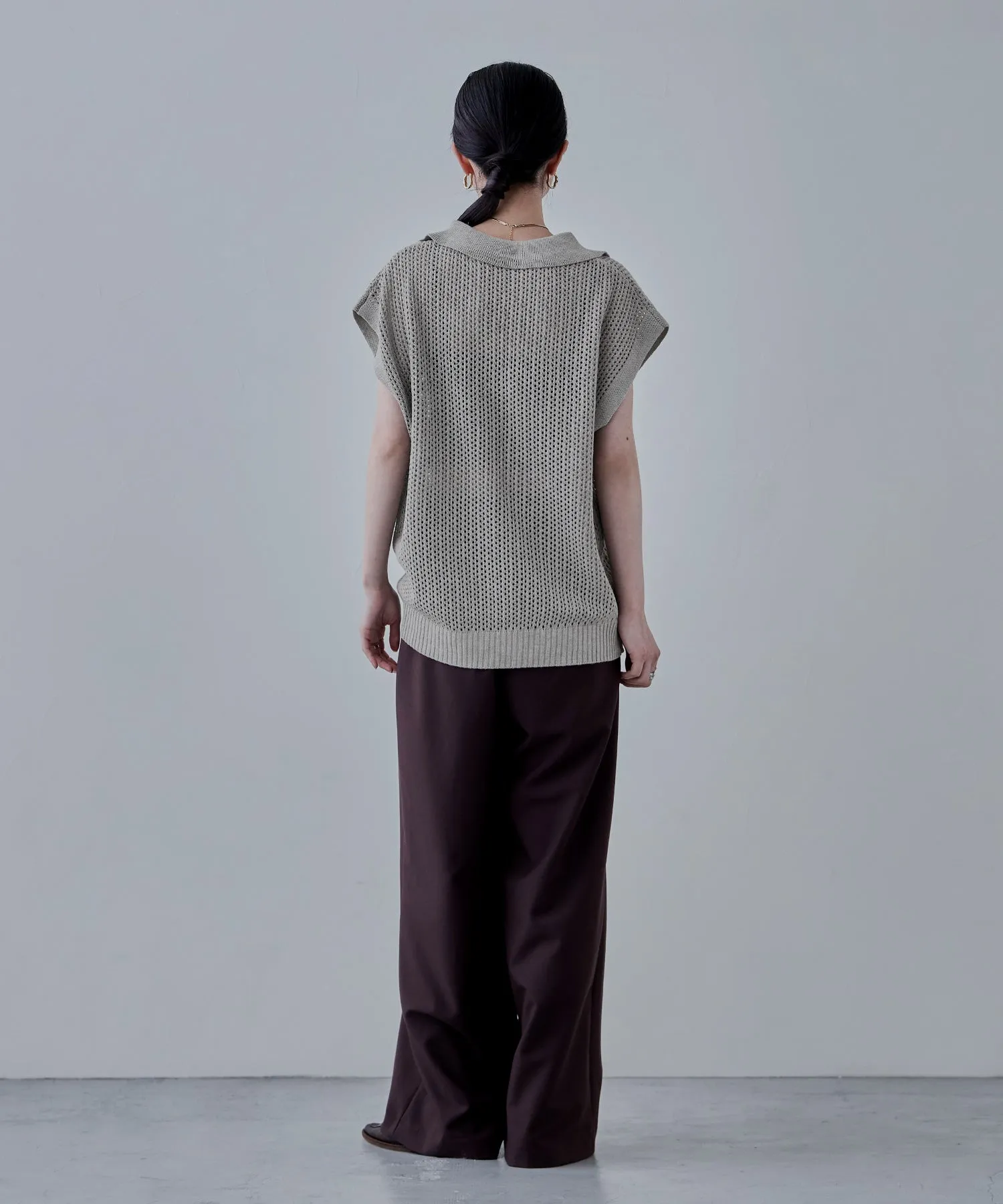 Polo collar mesh knit pullover