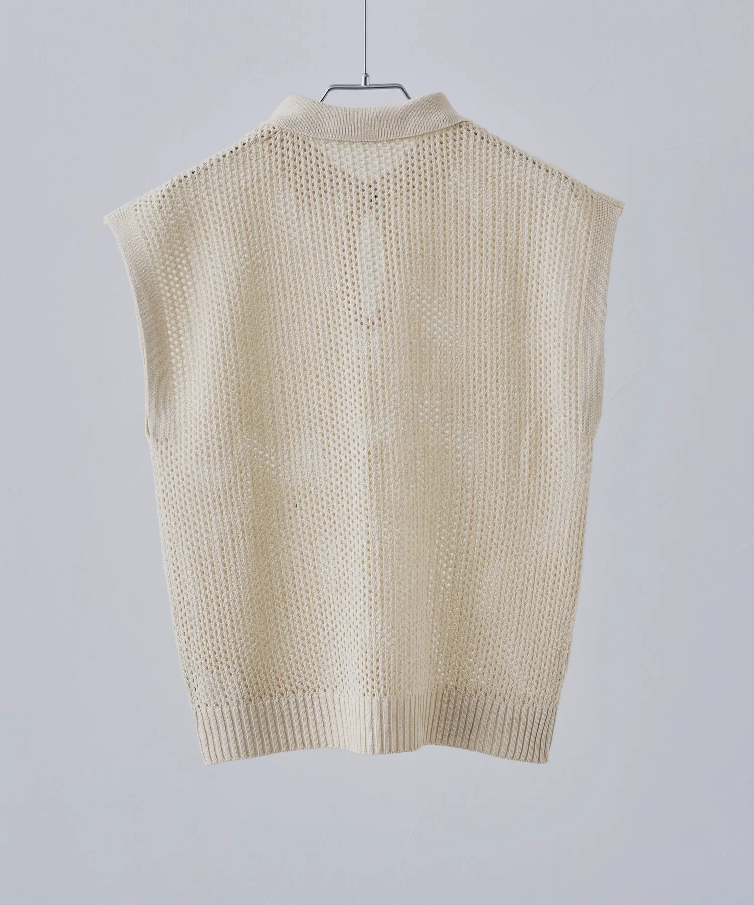 Polo collar mesh knit pullover