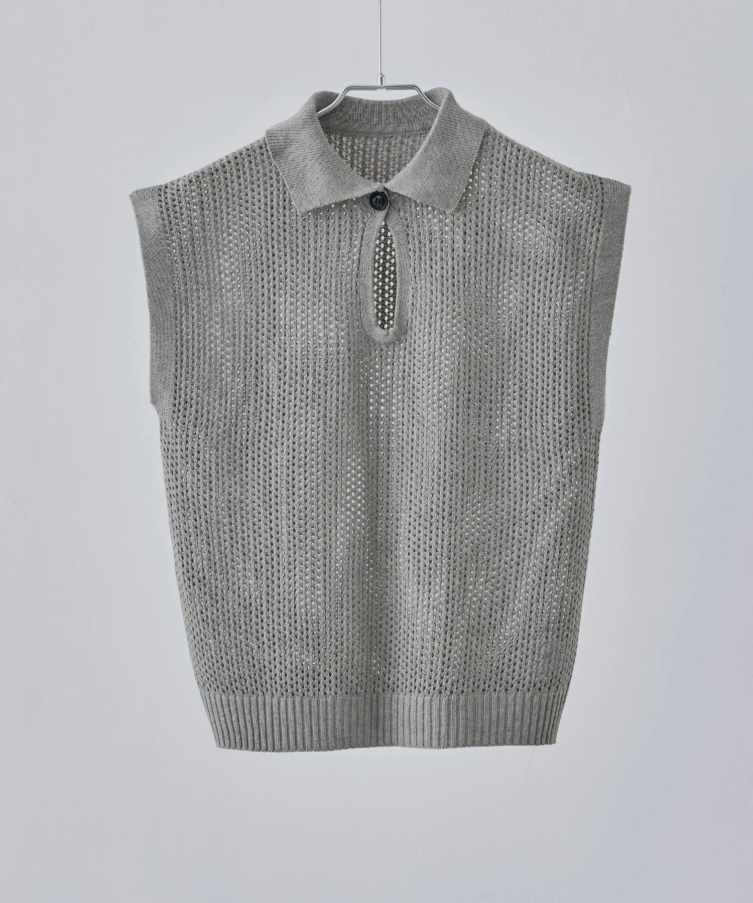 Polo collar mesh knit pullover