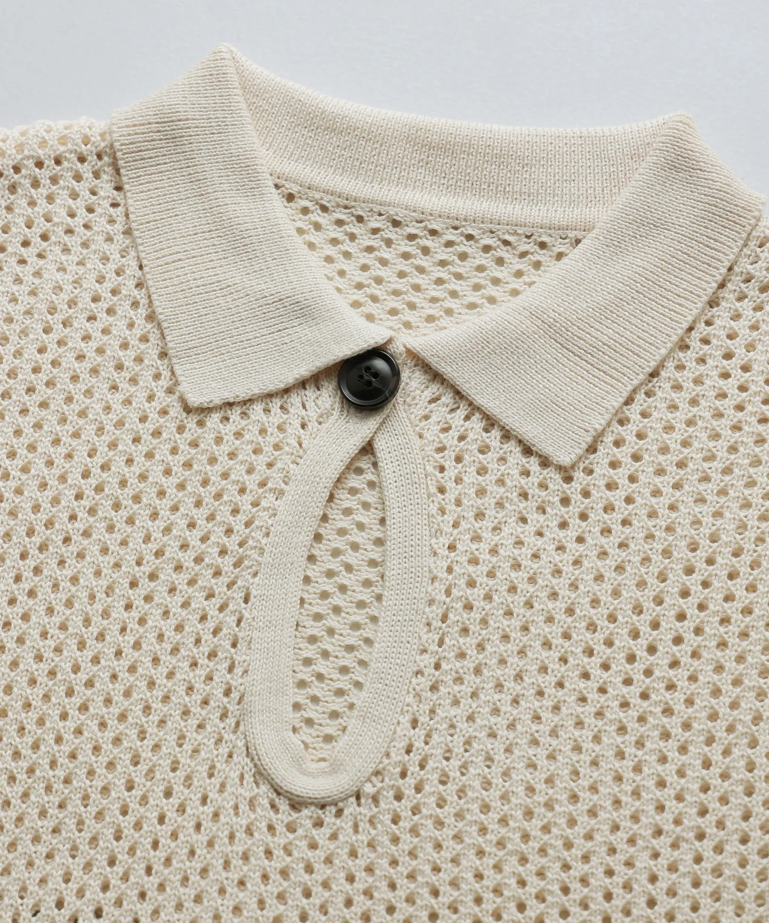 Polo collar mesh knit pullover