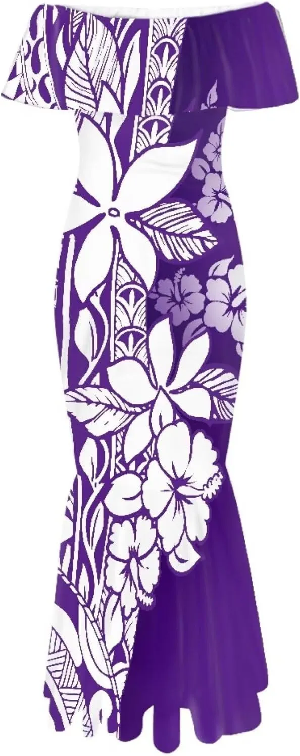 Polynesian for Women S-7XL Off Shoulder Maxi Dress Hawaiian Summer Dresses
