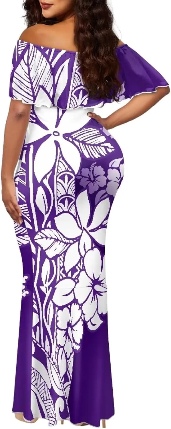 Polynesian for Women S-7XL Off Shoulder Maxi Dress Hawaiian Summer Dresses
