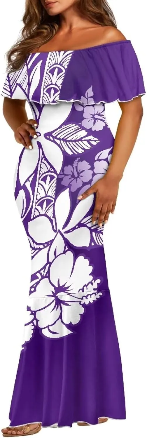 Polynesian for Women S-7XL Off Shoulder Maxi Dress Hawaiian Summer Dresses