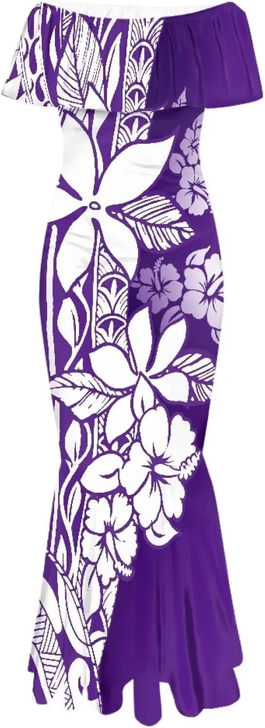 Polynesian for Women S-7XL Off Shoulder Maxi Dress Hawaiian Summer Dresses