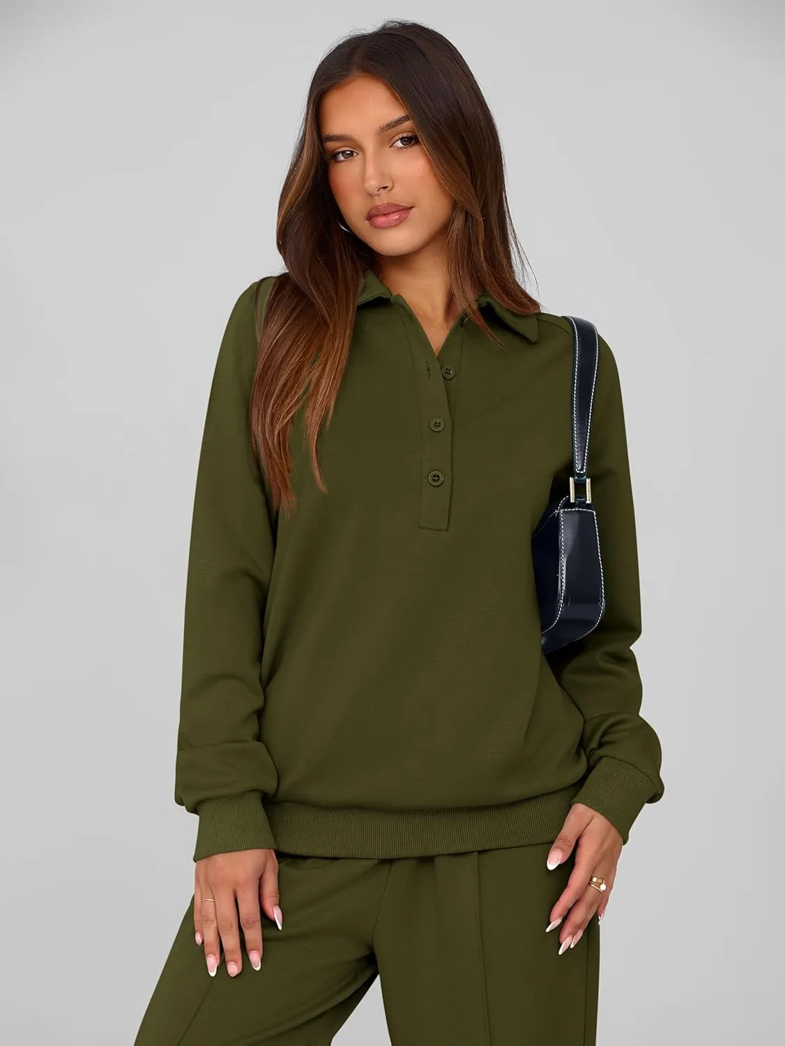 PRETTYGARDEN Women Fall 2 Piece Outfits Sweatsuits Quarter Button Long Sleeve Sweatshirt Wide Leg Pants Tracksuit Lounge Sets