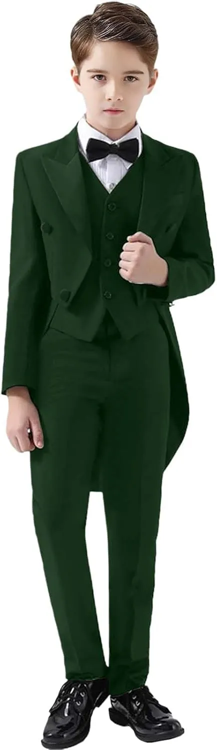 ProPoFol Boys Tailcoat Suit Slim Fit Boys Tuxedo Suit 3 Piece Suits Set for Kids Tuxedo with Tail for Concert Wedding