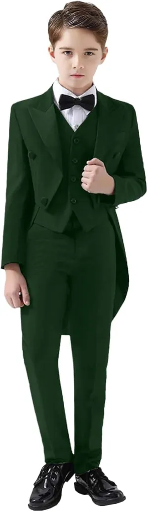 ProPoFol Boys Tailcoat Suit Slim Fit Boys Tuxedo Suit 3 Piece Suits Set for Kids Tuxedo with Tail for Concert Wedding