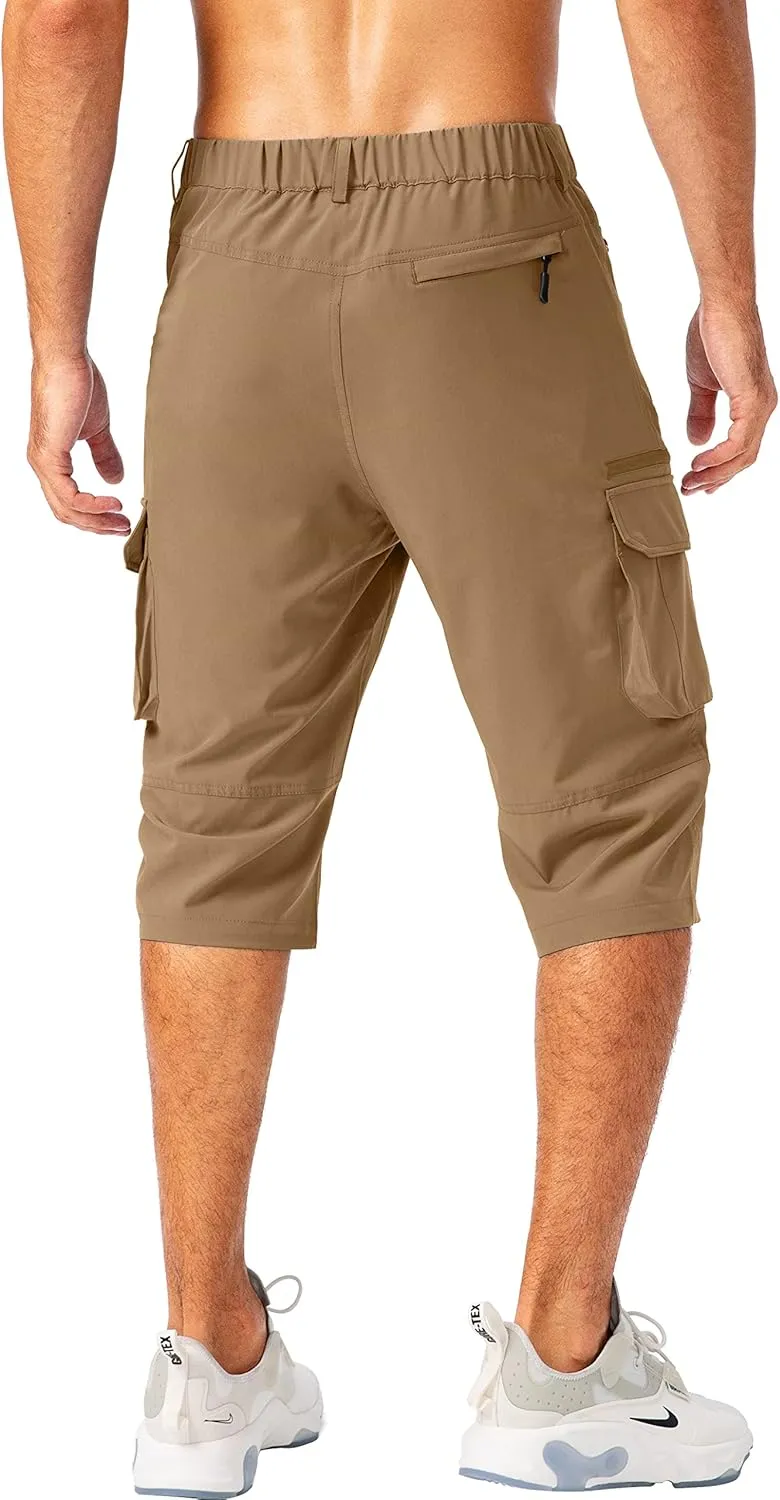 Pudolla Men's Capri Pants Quick Dry 3/4 Long Shorts with 6 Pockets for Fishing Golf Athletic Hiking