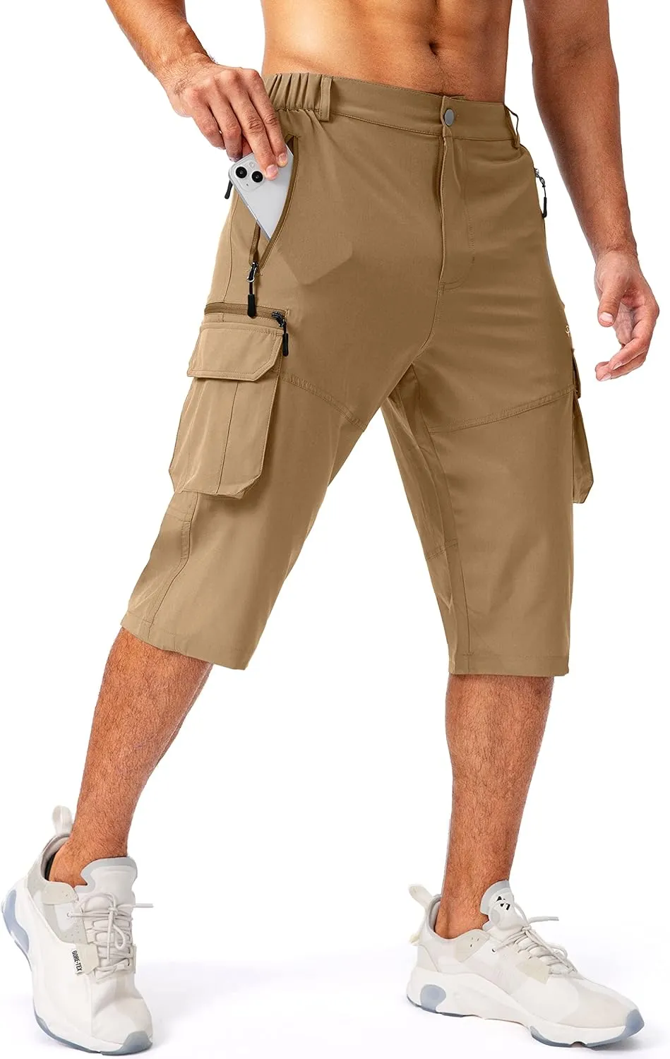 Pudolla Men's Capri Pants Quick Dry 3/4 Long Shorts with 6 Pockets for Fishing Golf Athletic Hiking