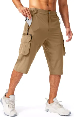 Pudolla Men's Capri Pants Quick Dry 3/4 Long Shorts with 6 Pockets for Fishing Golf Athletic Hiking