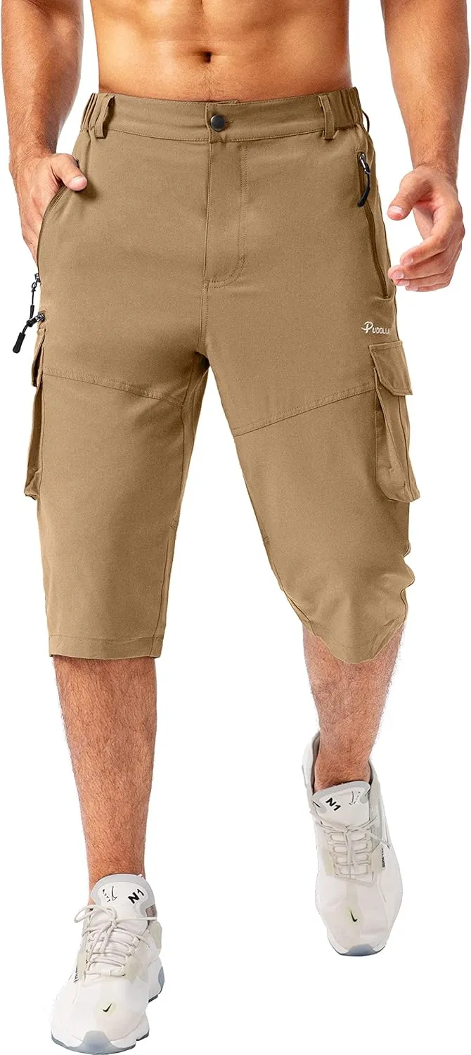 Pudolla Men's Capri Pants Quick Dry 3/4 Long Shorts with 6 Pockets for Fishing Golf Athletic Hiking