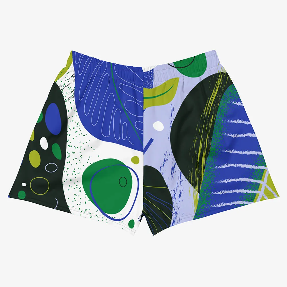 Recycled Breathy Shorts "Abstract Leaves" Black/Blue/Green