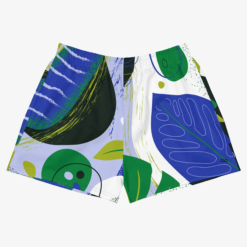 Recycled Breathy Shorts "Abstract Leaves" Black/Blue/Green