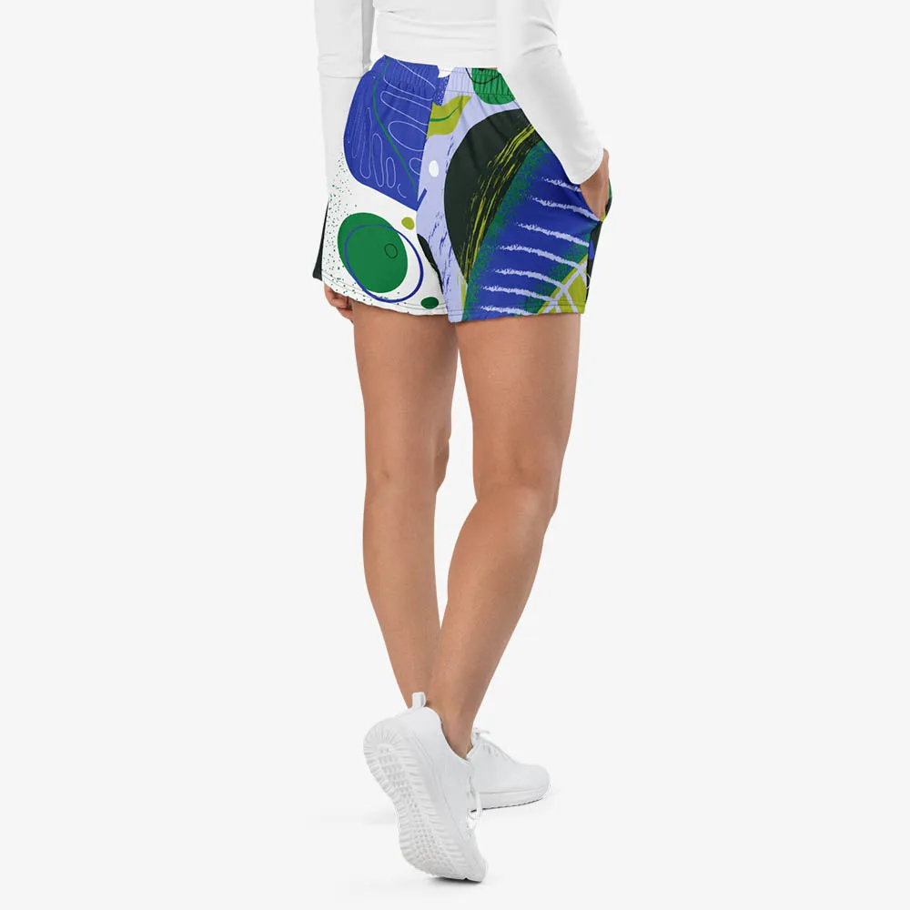 Recycled Breathy Shorts "Abstract Leaves" Black/Blue/Green