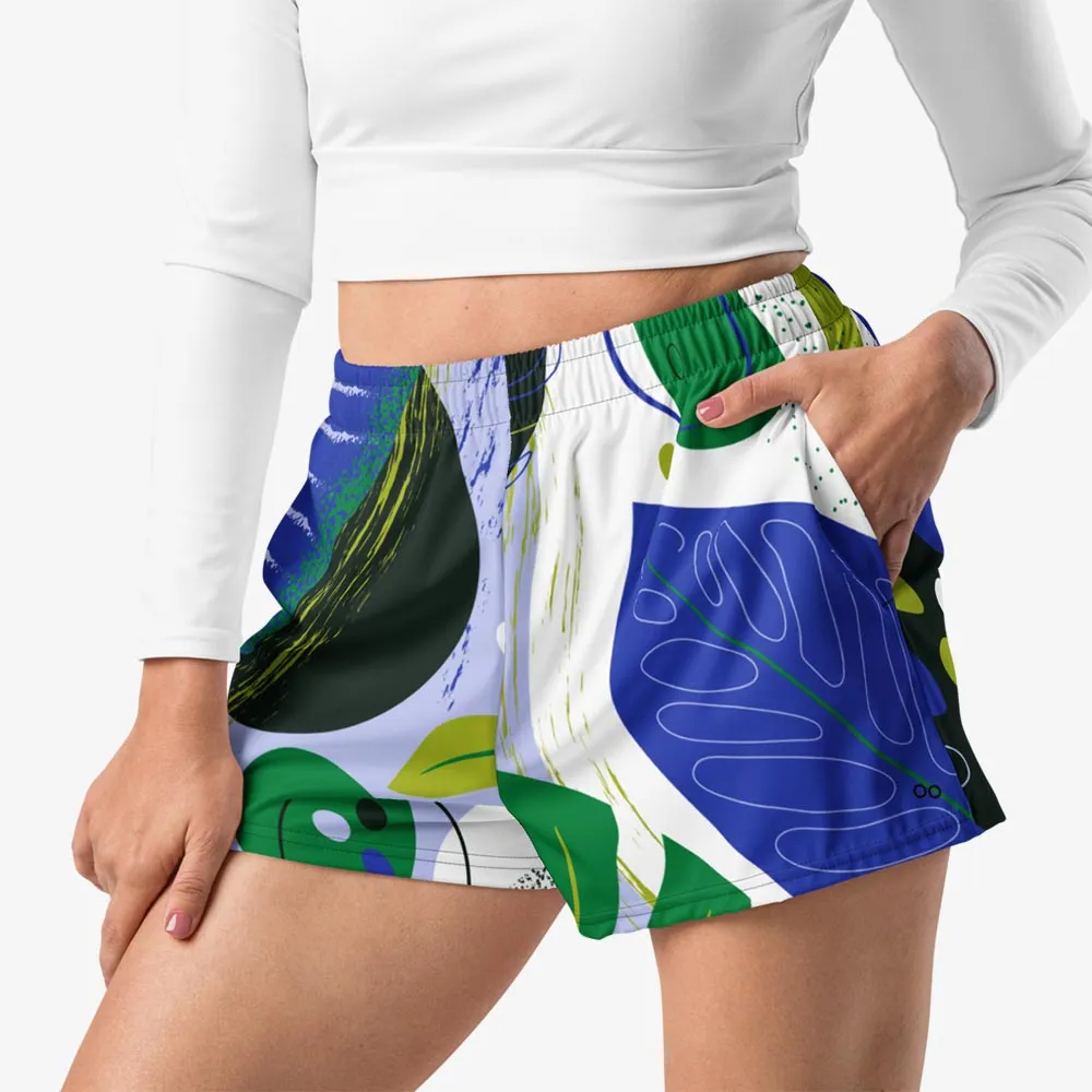 Recycled Breathy Shorts "Abstract Leaves" Black/Blue/Green