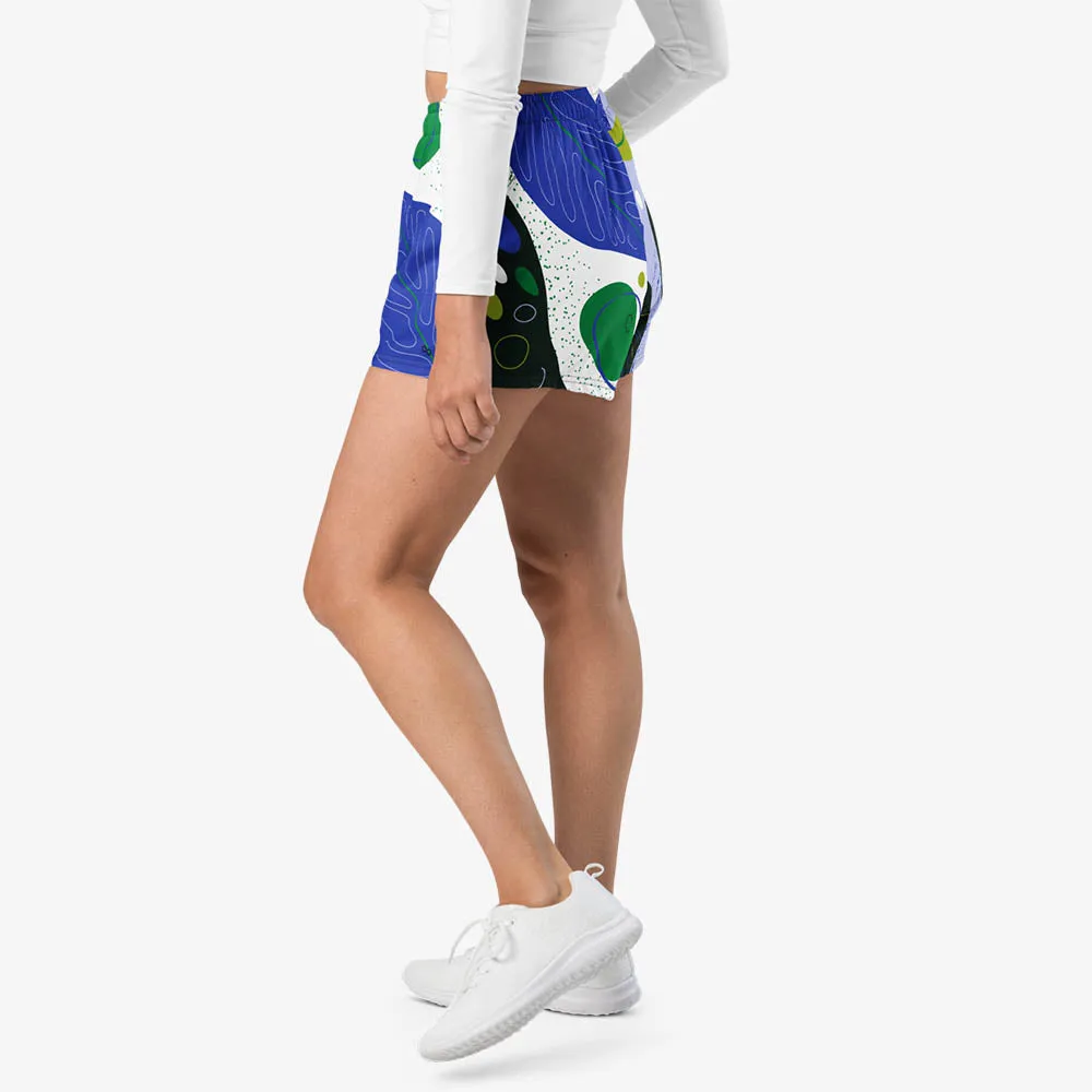 Recycled Breathy Shorts "Abstract Leaves" Black/Blue/Green