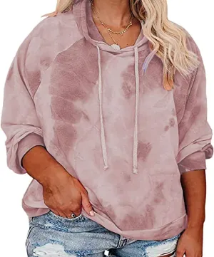 RITERA Women's Plus Size Hoodies Tie Dye Hoodie Long Sleeve Sweatshirts Drawstring Pullover Casual Sweater top L-5XL