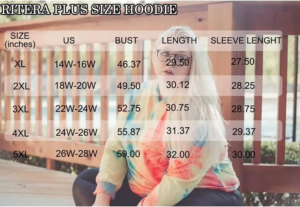 RITERA Women's Plus Size Hoodies Tie Dye Hoodie Long Sleeve Sweatshirts Drawstring Pullover Casual Sweater top L-5XL