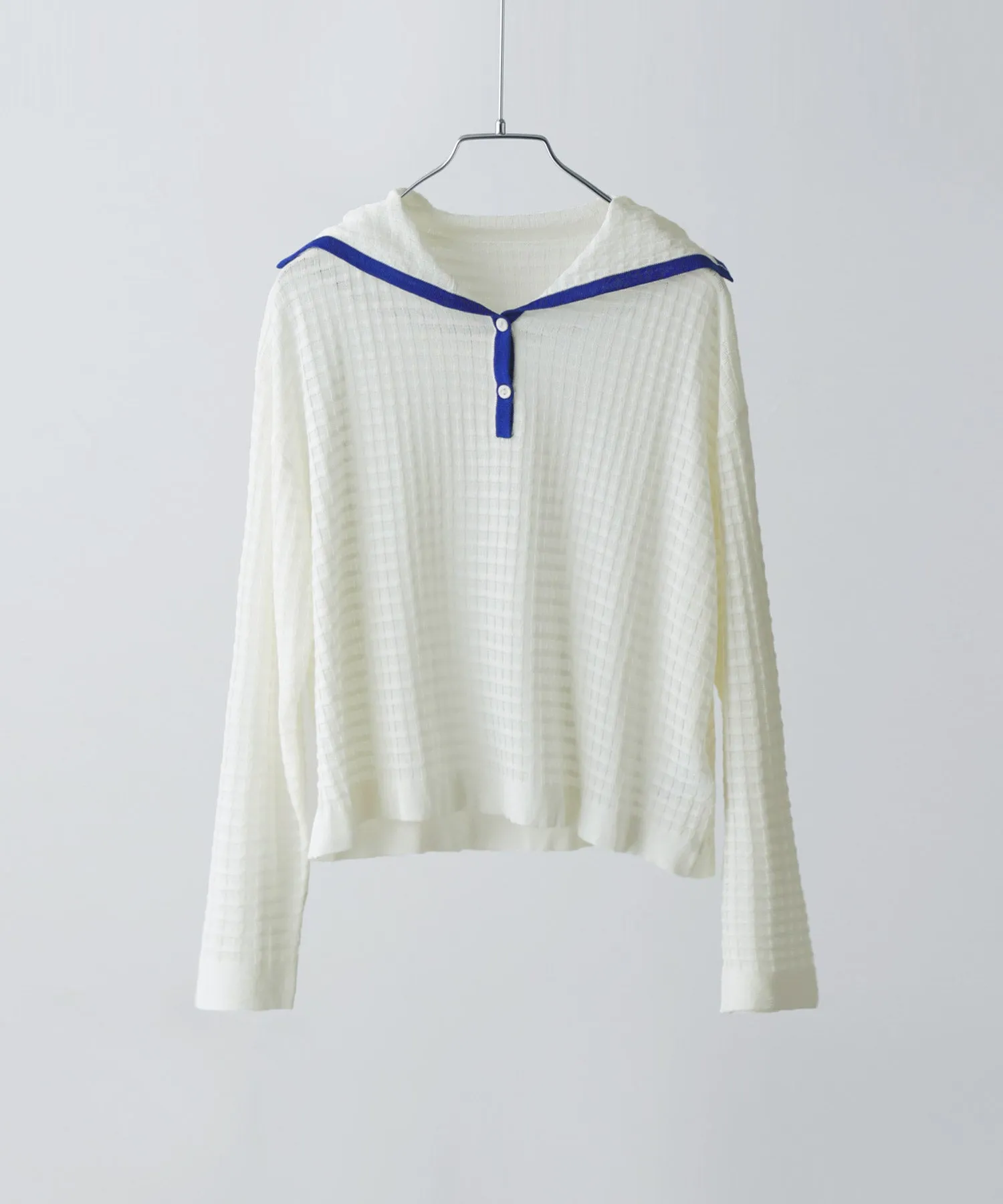 Sailor collar sheer check knit