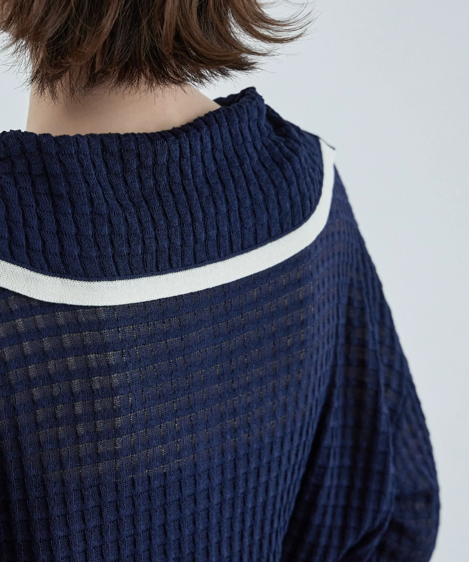Sailor collar sheer check knit