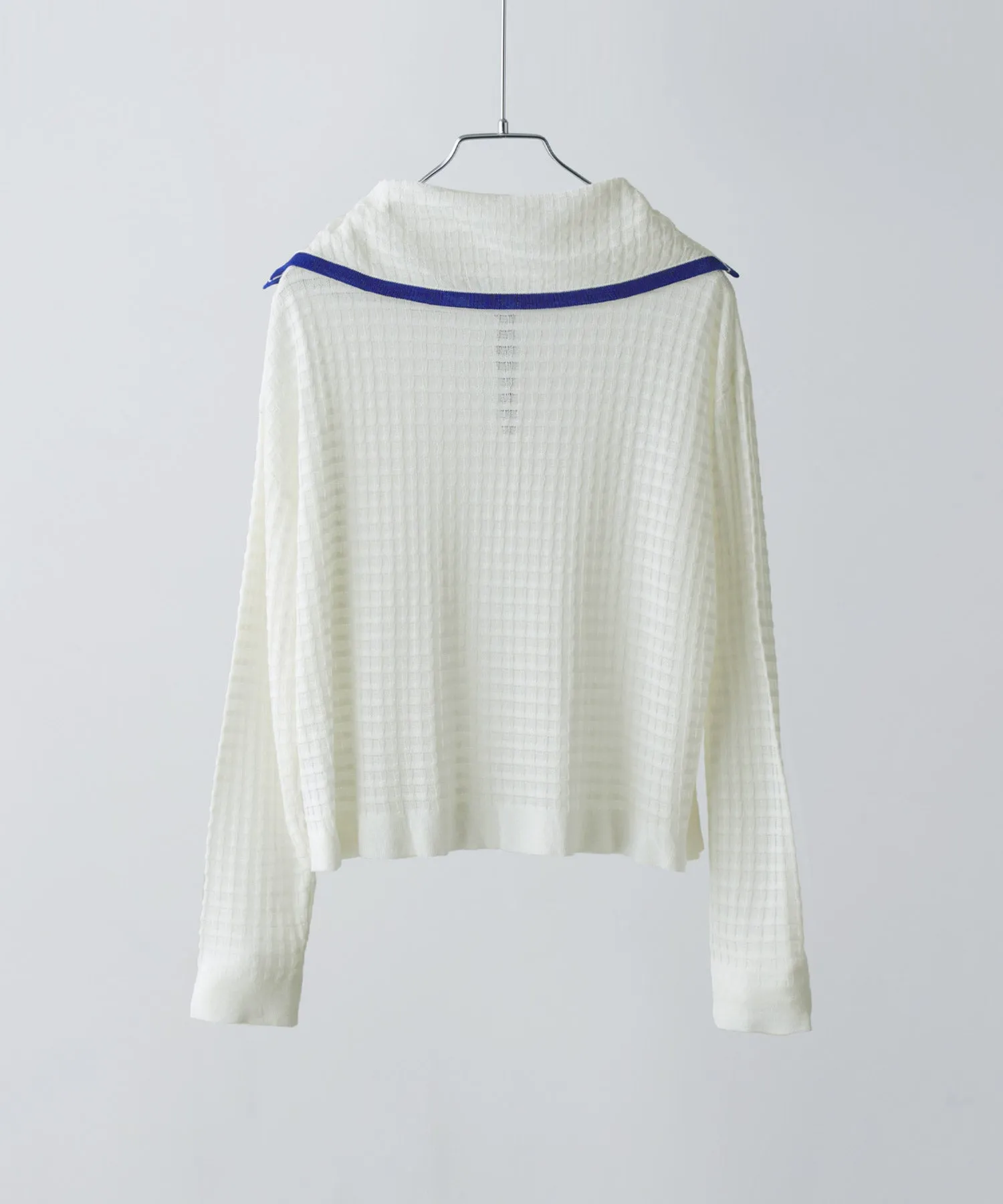 Sailor collar sheer check knit