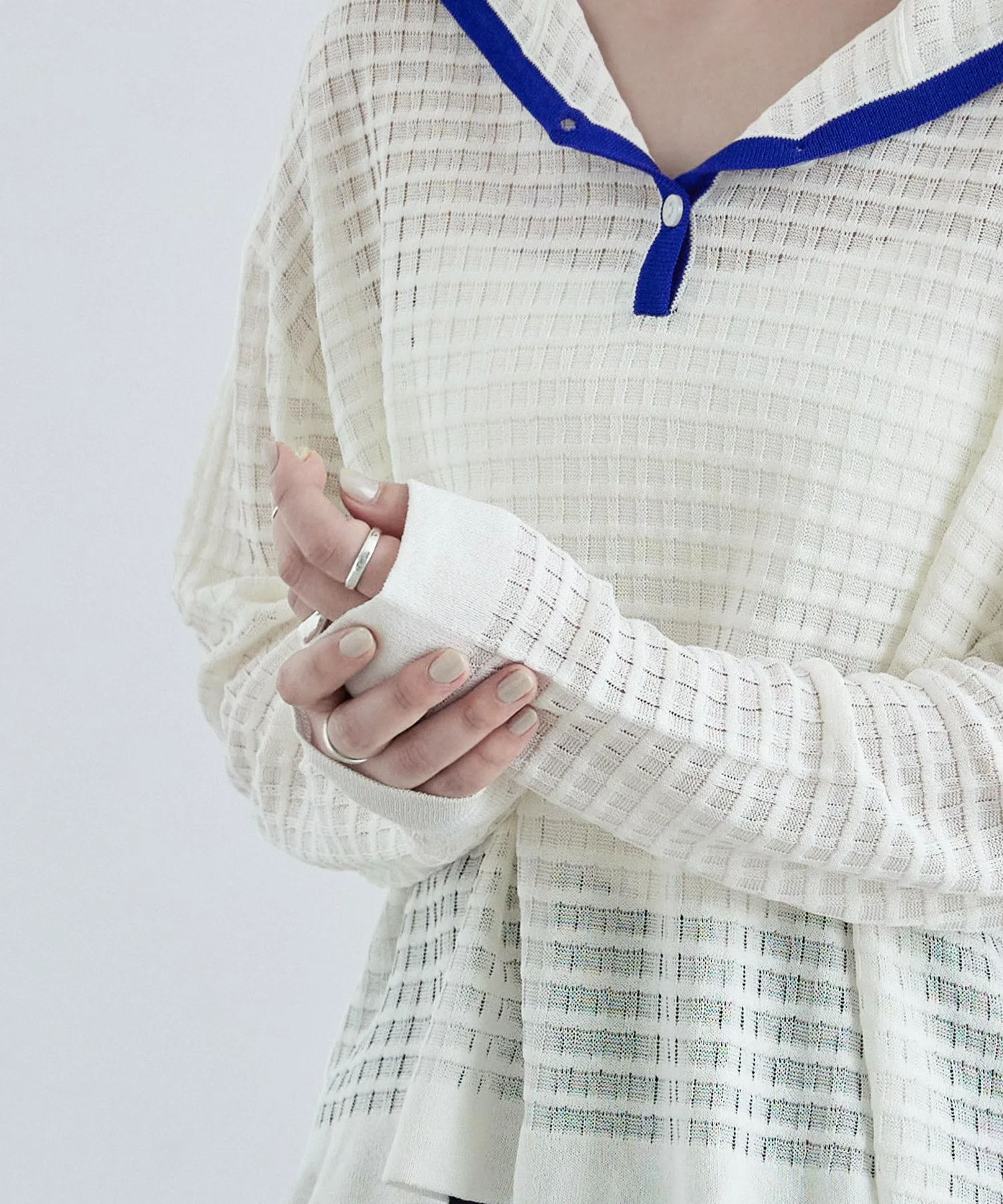 Sailor collar sheer check knit