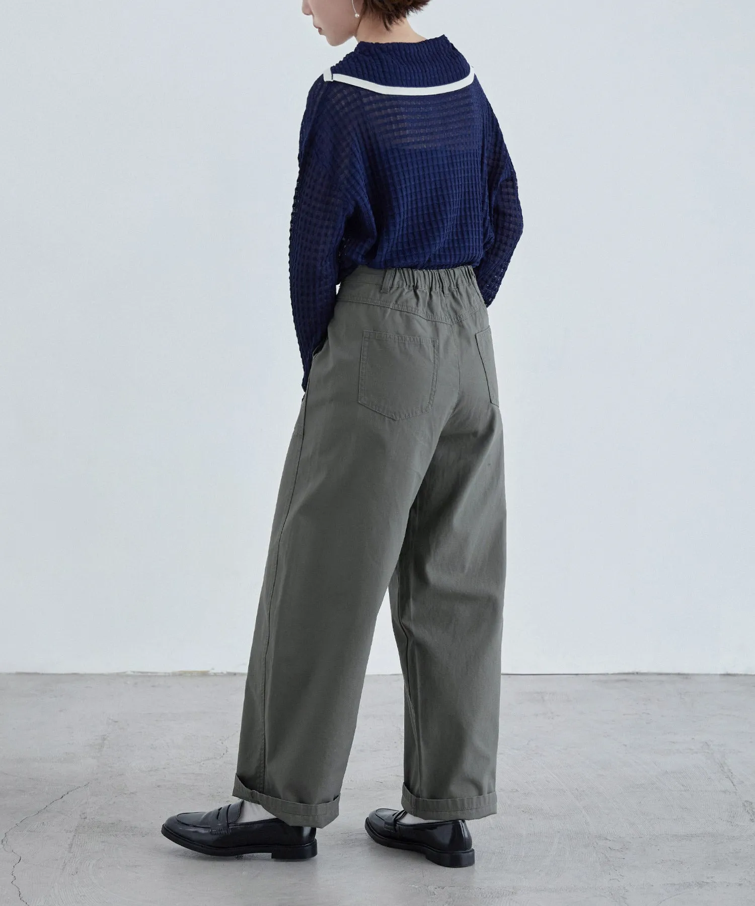 Sailor collar sheer check knit