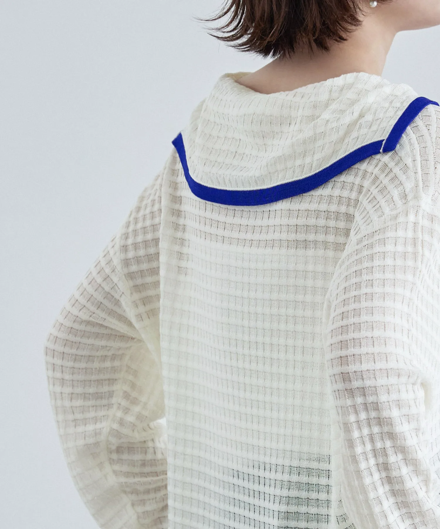 Sailor collar sheer check knit