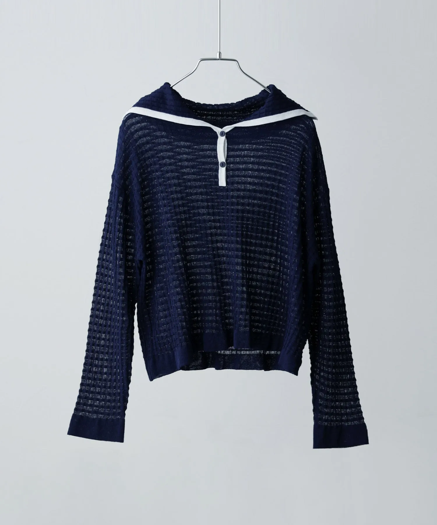 Sailor collar sheer check knit