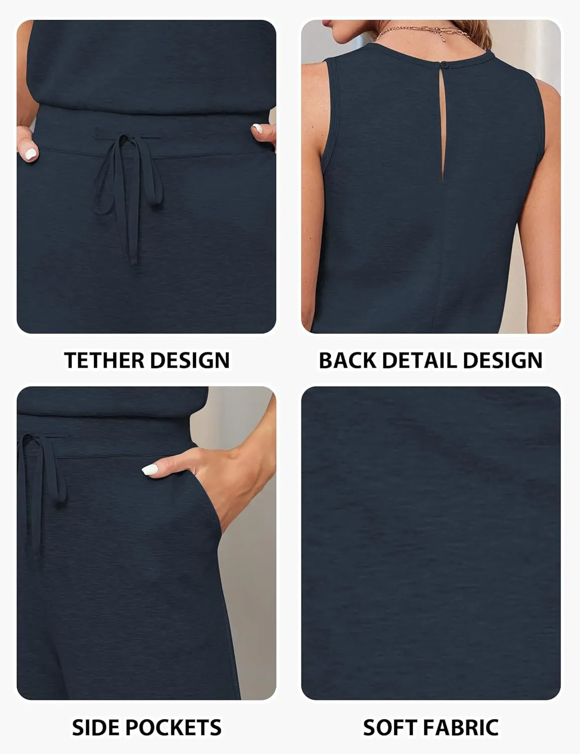 Sarin Mathews Air Essentials Jumpsuits for Women Casual Wide Leg Long Pants Jumpsuit Sleeveless Belted Rompers with Pockets