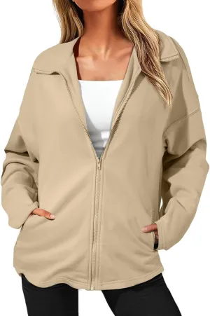 SHEWIN Womens Zip Up Sweatshirt Long Sleeve Oversized Sweatshirts With Pockets Fall Outfit Clothes 2024