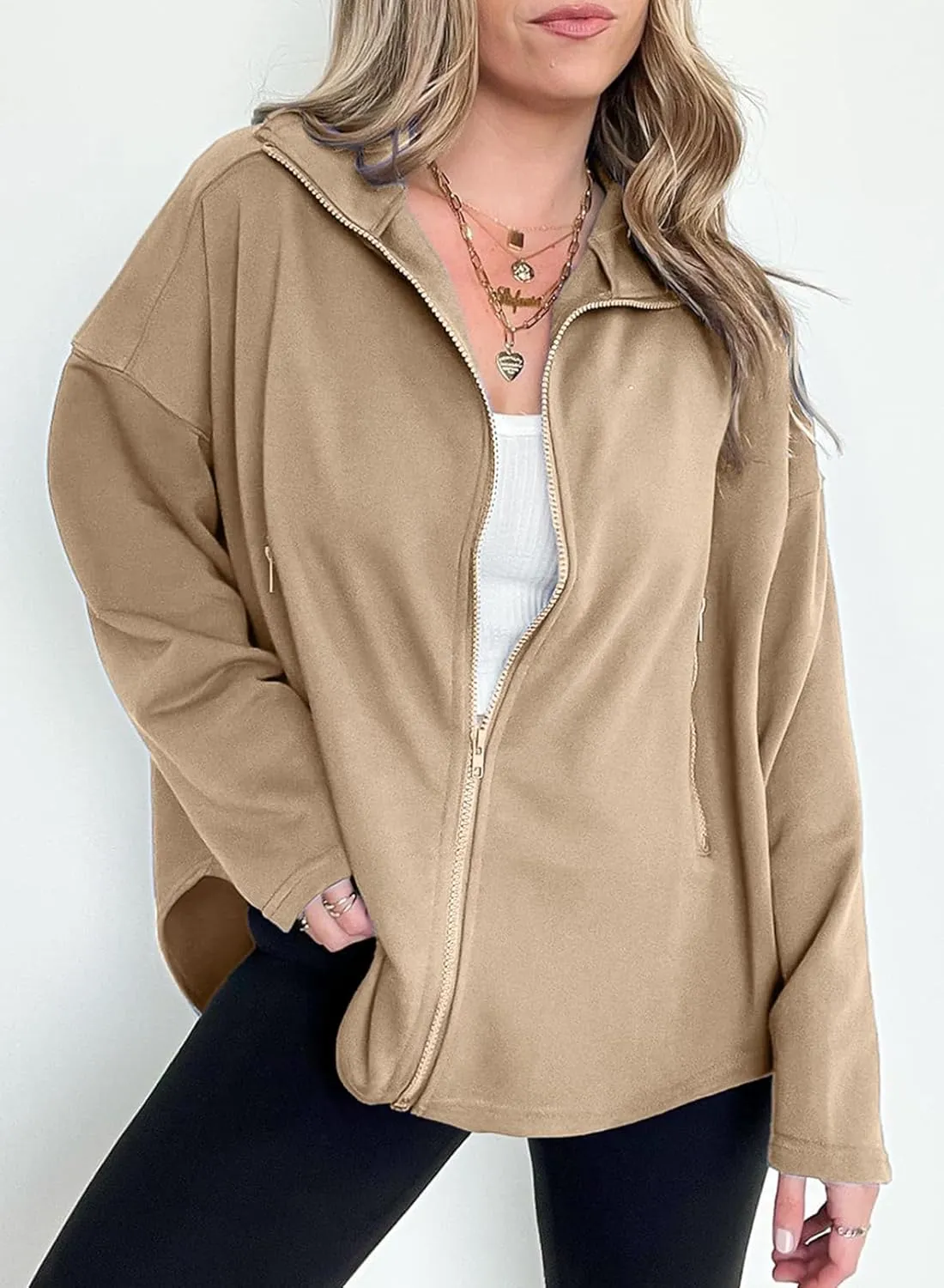 SHEWIN Womens Zip Up Sweatshirt Long Sleeve Oversized Sweatshirts With Pockets Fall Outfit Clothes 2024