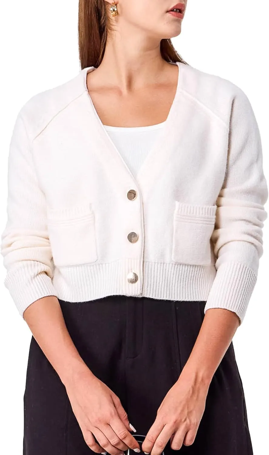 Simple&Opulence Women's Cashmere Cardigan Sweater, Cashmere Long Sleeve V Neck Open Front Cardigan with Pocket