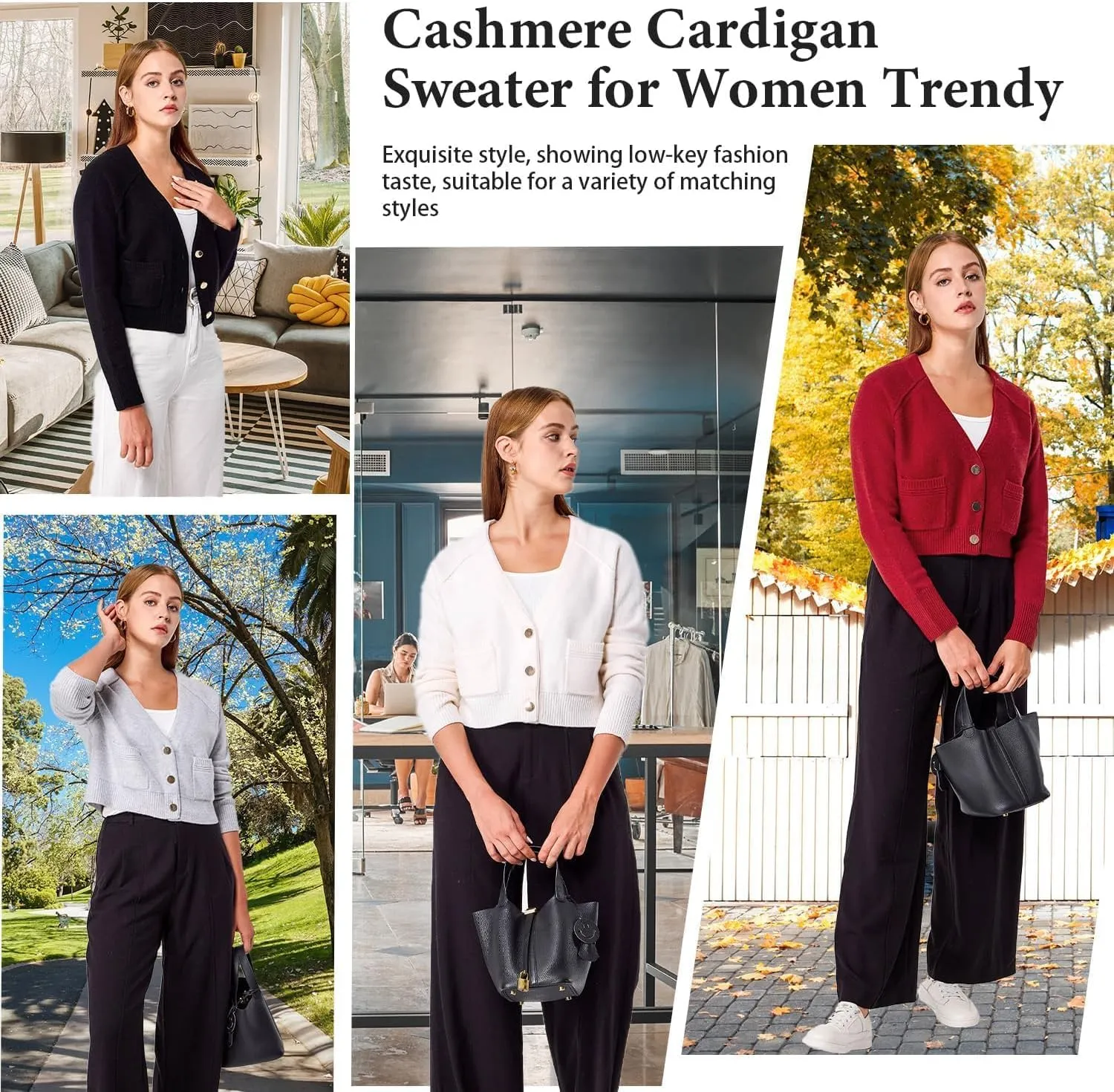 Simple&Opulence Women's Cashmere Cardigan Sweater, Cashmere Long Sleeve V Neck Open Front Cardigan with Pocket