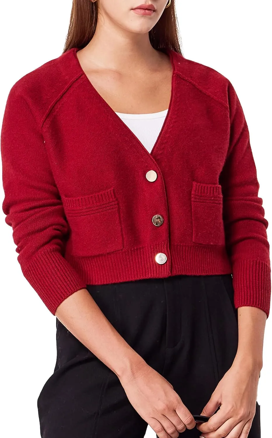 Simple&Opulence Women's Cashmere Cardigan Sweater, Cashmere Long Sleeve V Neck Open Front Cardigan with Pocket