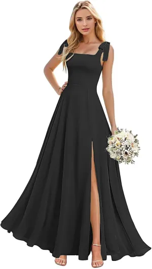 Square Neck Chiffon Bridesmaid Dresses with Slit Long Formal Party Gowns for Wedding Guest Gown