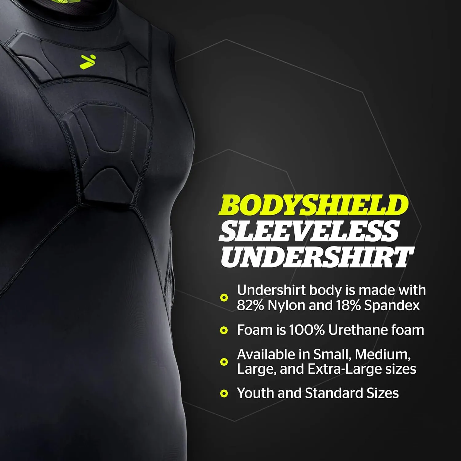 Storelli BodyShield Undershirt, Protective Soccer Base Layer, Lightweight Compression Top with Padded Chest & Rib Protection