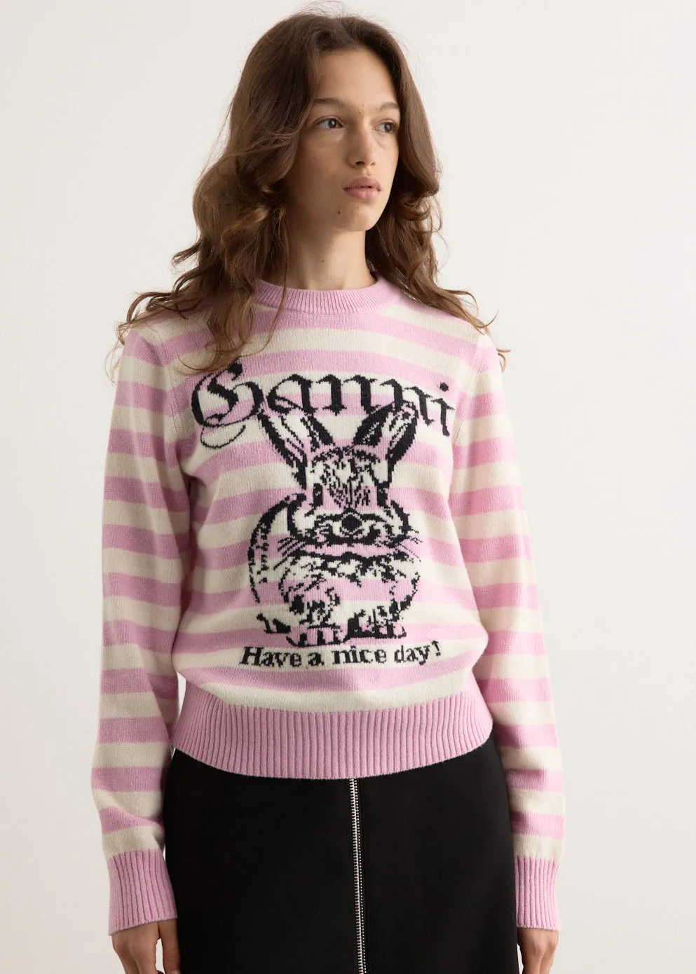 Striped Graphic Wool Mix Bunny Crewneck