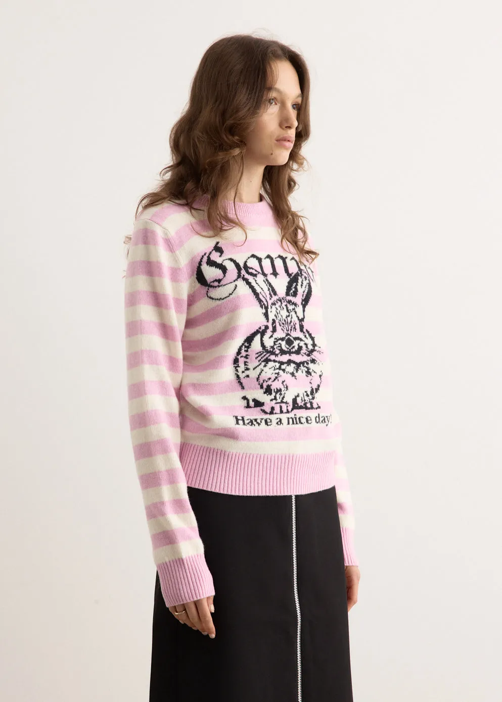 Striped Graphic Wool Mix Bunny Crewneck